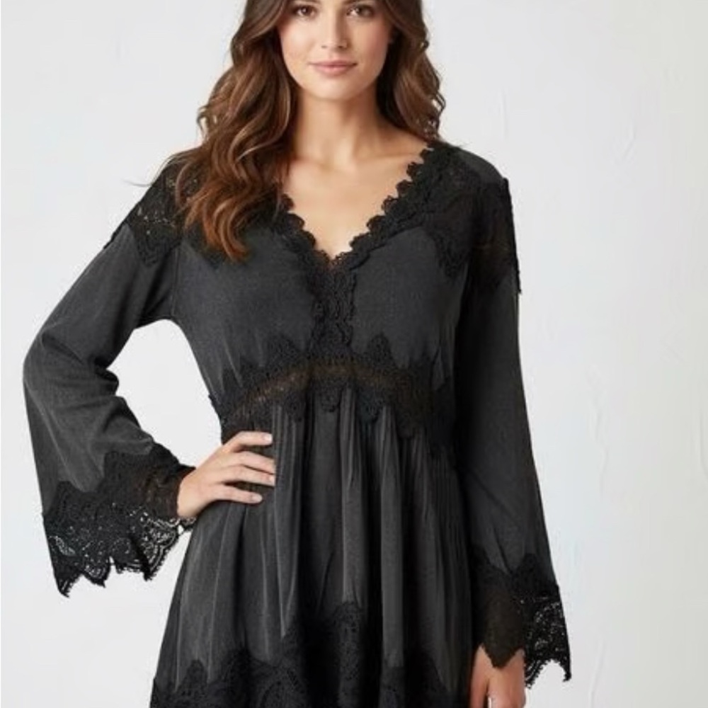 Elegant Black Lace Trim Blouse